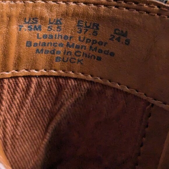 Franco Sarto Tan Camel Leather Double Gold Buckle Stacked Heel Booties - Picture 7 of 7